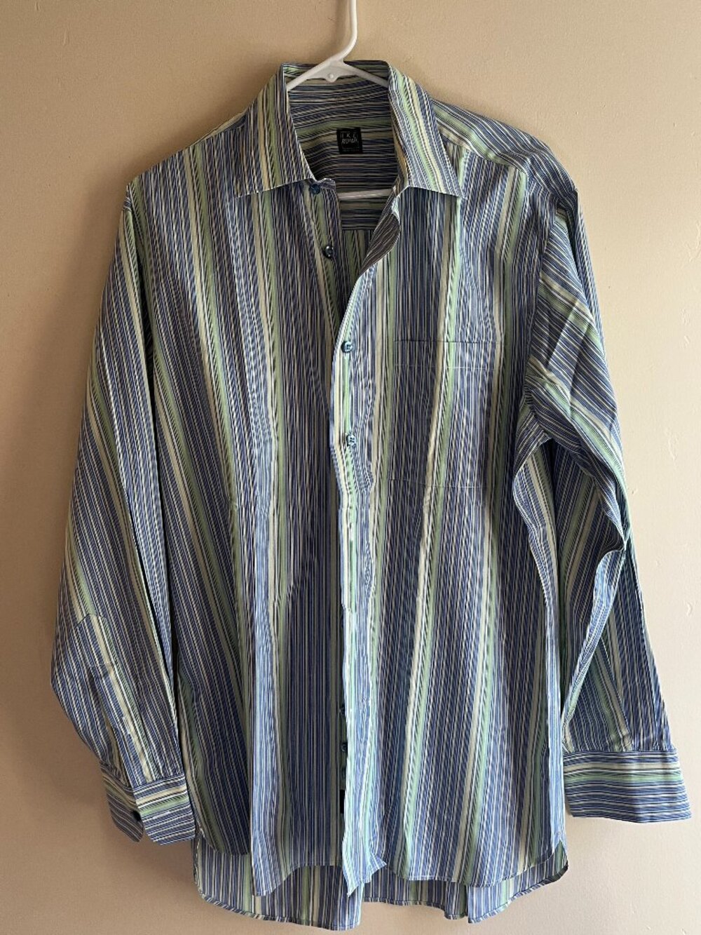 Ike Behar green blue stripes dress shirt preppy easter summer wedding coastal